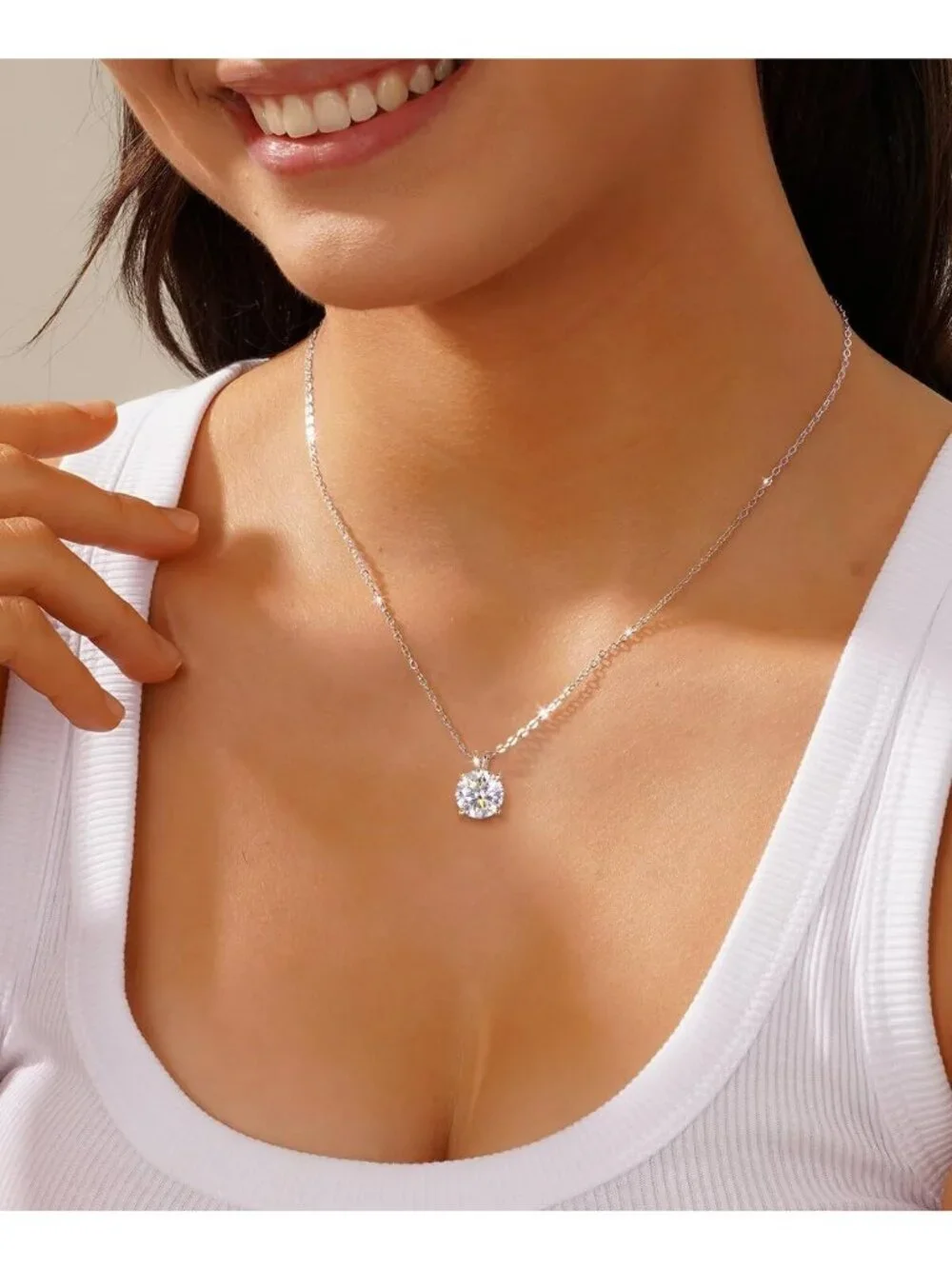 Dainty Moissanite Pendant Necklace 18K Gold Vermeil & Sterling Silver, 0.1-12